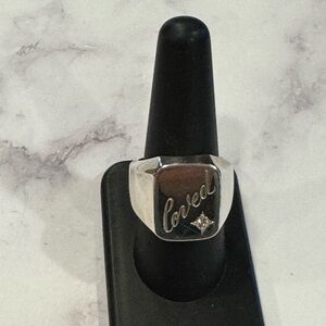 Sterling Silver Etched “Loved” and Diamond Ring